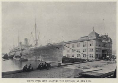 White Star Line, mostrando o Teutonic no seu Pier (foto a p/b) de American Photographer