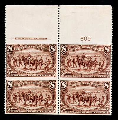 8 Cent Tropas Guarding Wagon Train bloco de quatro de American School