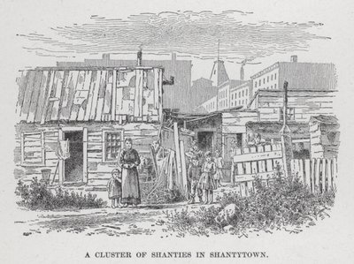 Um aglomerado de favelas em Shantytown (litho) de American School