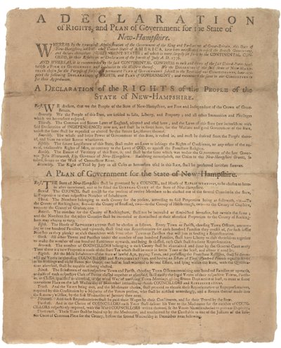 Uma Declaração de Direitos e um pedido de governo para o Estado de New Hampshire, 1779 de American School