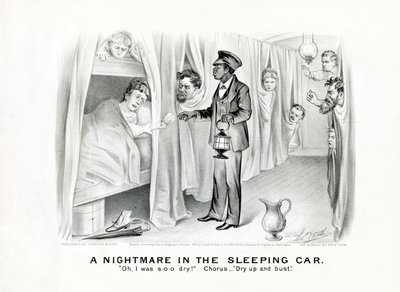 Um Pesadelo no Carro Adormecido: Oh, eu estava s-o-o seco! Refrão: Dry up and bust., publicado c.1875 (litho) de American School