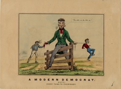 Um democrata moderno: lema: tudo para todos, assinado em pedra: HAP, publicado em Dubuque, Iowa, c.1860 de American School