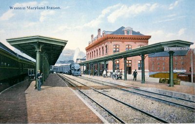 Um cartão postal da Estação Maryland Ocidental, Cumberland, Maryland (cor litho) de American School