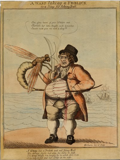 Uma vespa tomando um frolick, 1813 (gravura colorida à mão) de American School