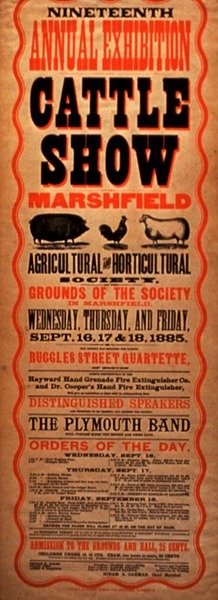 Anúncio para a "Décima Nona Exposição Anual de Gado" em Marshfield, colônia Plymouth, Massachusetts (cor litho) de American School
