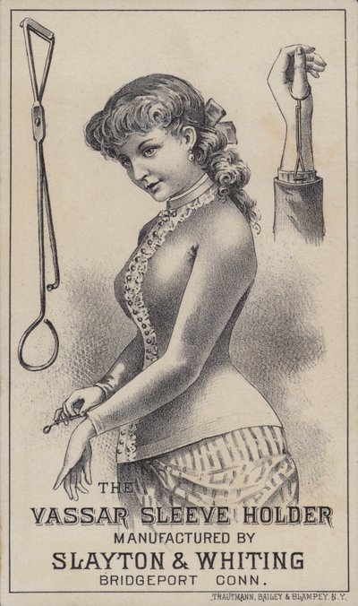 Anúncio para o porta-mangas Vassar, fabricado por Slayton & Whiting, Bridgeport, Connecticut, EUA (cor litho) de American School