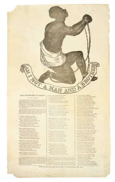 Não sou um Homem e um Irmão?, c. 1837 (gravura em madeira sobre papel tecido) de American School