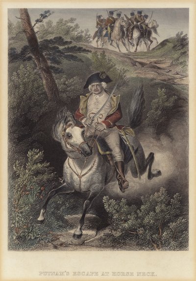 A fuga do general americano Israel Putnam dos britânicos em Horse Neck, Connecticut, Guerra da Independência Americana de American School