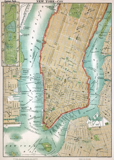 Mapa antigo da Baixa Manhattan e do Central Park de American School