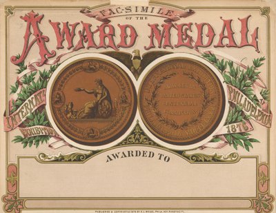 "Medalha de Premiação", Scrapbook da Exposição do Centenário, 1876 de American School