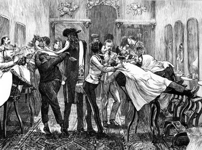 Salão de barbeiros em Nova York, 1870 de American School