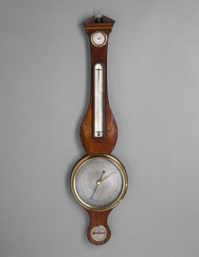 Barômetro, c. 1801-1804 (folheado de mogno e incrustações não identificadas; abeto e dogwood) de American School