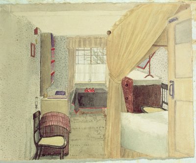 Quarto Interior em Albany, Nova York, 1861 (wc com lápis sobre papel) de American School