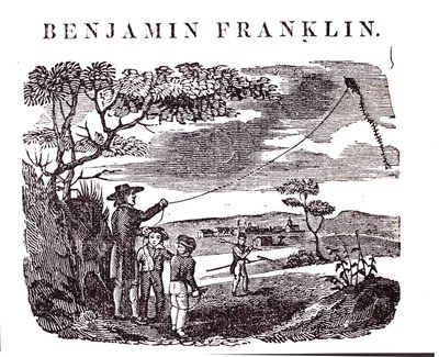 Benjamin Franklin (1706-90) conduz sua experiência de pipa de American School