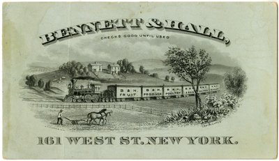 Bennett & Hall cartão de comércio [recto], 1882 (litografia gravada [cartão de comércio]) de American School