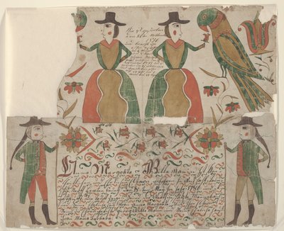 Certificado de Nascimento e Batismos para Anna Margräta Willeman, Pintura Fraktur, c.1810 (caneta e tinta com wc sobre papel) de American School