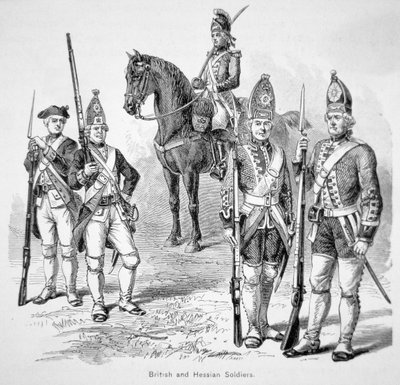 Soldado britânico e Hessiano, durante a Guerra Revolucionária Americana (gravura) de American School
