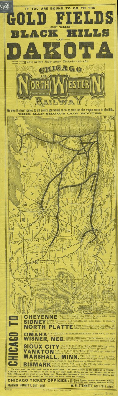 Broadside para Chicago e North Western Railway, impresso por Rand McNally, c.1870 de American School