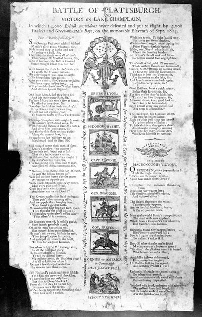 Broadside da Guerra de 1812, com a Batalha de Plattsburgh e Vitória no Lago Champlain (impressão) de American School