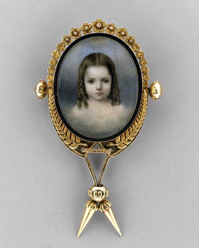 Broche com retrato de uma menina, c.1860 (aquarela em marfim de American School