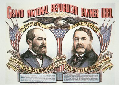 Cartaz da campanha para o candidato presidencial James A. Garfield (1831-81) e companheiro de candidatura, Chester A. Arthur (1829-86) 1880 (cor litho) de American School