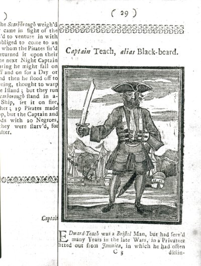 Capitão Teach, Alias Barba Negra, da História e Vida de Todos os Piratas Mais notórios e suas Tripulações, Londres, 1725 de American School