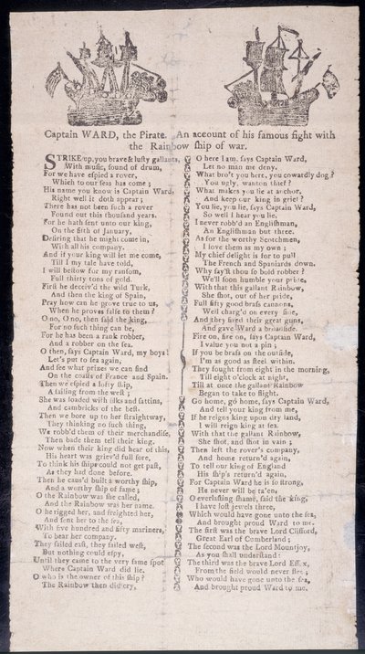 Capitão Wards batalha com o navio de guerra do arco-íris, broadside impresso 1775 (impressão) de American School