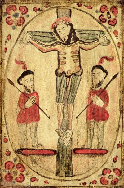 Cristo na cruz e duas figuras de American School