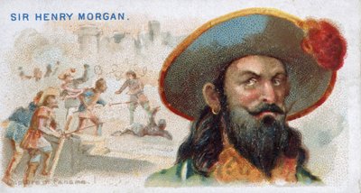 Cartão de Cigarro Sir Henry Morgan, Captura do Panamá, dos Piratas da série Principal Espanhola (N19), pub. 1888 de American School