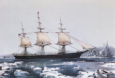 Clipper Ship Red Jacket no gelo do cabo Horn em sua passagem da Austrália para Liverpool, publicado pela Currier und Ives, 1854 de American School