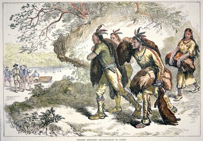 Colonial Fur Traders (gravação a cores) de American School