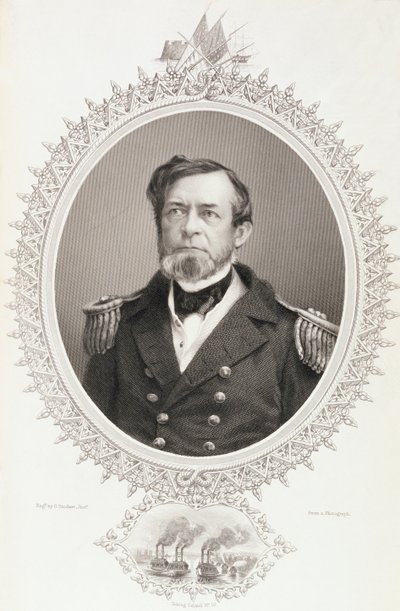 Comodoro Andrew Hull Foote, de "A História dos Estados Unidos", vol. II, de Charles Mackay, gravado por G. Stodart a partir de uma fotografia de American School