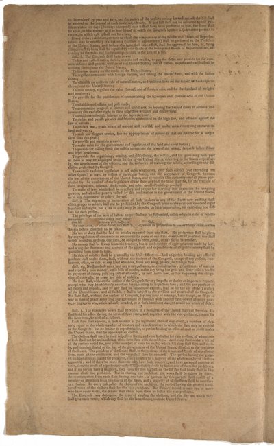 Constituição, primeira impressão, impressa por Dunlap & Claypoole, 17-19 de setembro de 1787 (ver também GLC 695933, GLC 695935 e GLC 695936) de American School