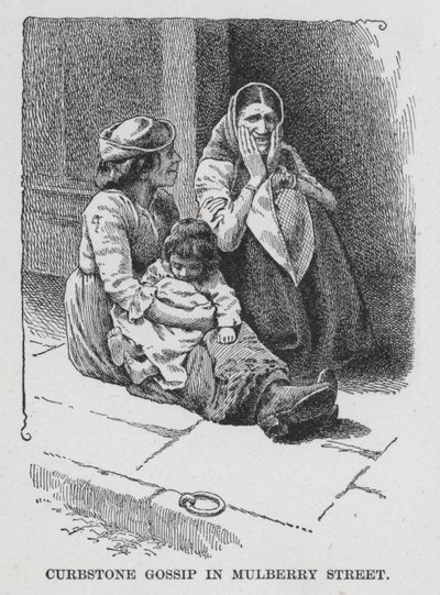 Curbstone Gossip in Mulberry Street (litho) de American School
