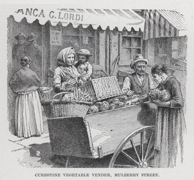 Curbstone Vegetable Vender, Mulberry Street (litho) de American School