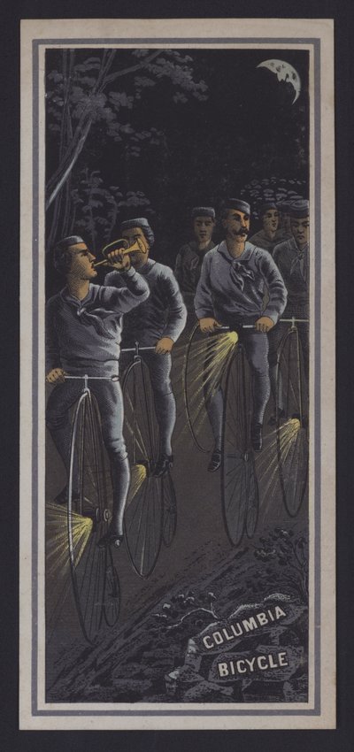 Ciclistas andando à noite (lito colorido) de American School