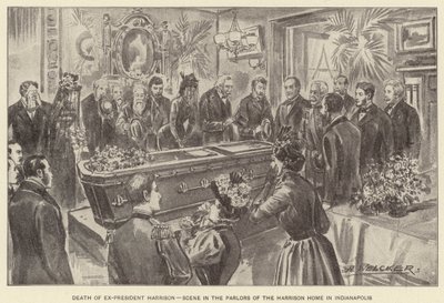 Morte do ex-presidente Harrison, cena nos salões da casa de Harrison em Indianápolis (litografia) de American School