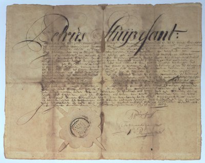 Escrito assinado por Peter Stuyvesant, Diretor Geral da Nova Holanda, 15 de maio de 1664 de American School
