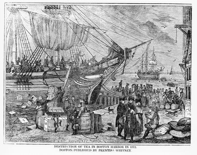 Destruição do chá no porto de Boston em 1773 de American School