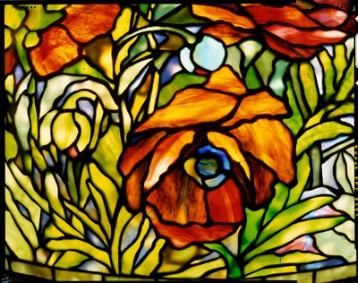 Detalhe de uma lâmpada de assoalho "Papoula Oriental", Tiffany Studios, 1902 de American School