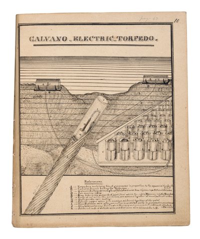 Diagrama do Torpedo Elétrico Galvano de Rains (caneta e tinta sobre papel) de American School