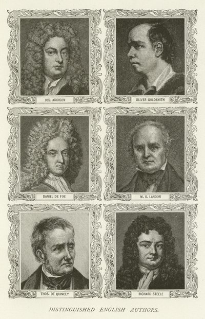 Autores ingleses distintos, Joseph Addison, Oliver Goldsmith, Daniel de Foe, WS Landor, Thomas De Quincey, Richard Steele de American School