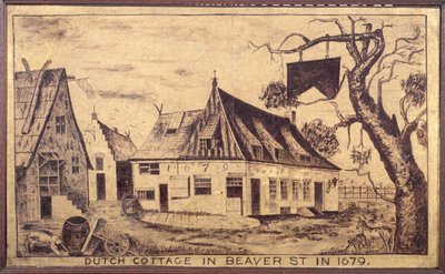 Cottage holandês em Beaver Street em 1679, c.1853 (óleo em gaze) de American School