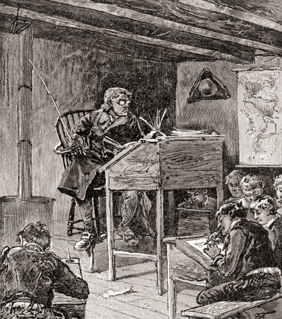 A educação nos séculos XVIII e XIX, de "The History of Our Country", publicado em 1905 (gravura em madeira) de American School