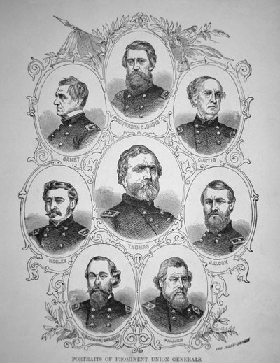 Oito destacados generais americanos da Guerra Civil (gravura) de American School