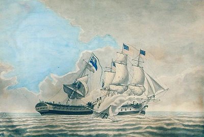 Noivado entre a U.S. Frigate Constund e H.M.S. Guerriere (aguarela, guache e tinta sobre papel) de American School