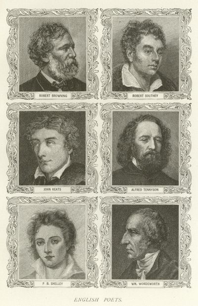 Inglês poetas, Robert Browning, Robert Southey, John Keats, Alfred Tennyson, PB Shelley, William Wordsworth de American School