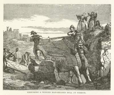 Exumando um touro alado com cabeça de homem em Nimrud de American School