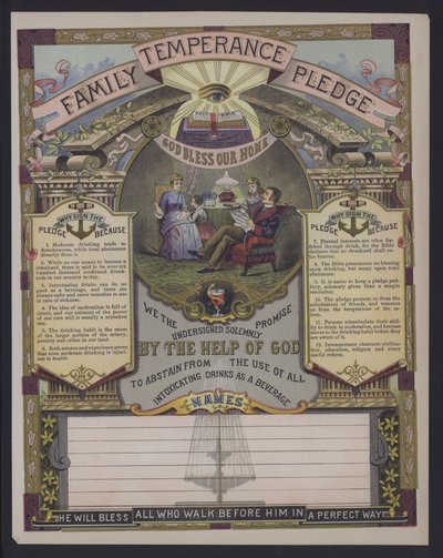 Empenho de temperança familiar (gravura colorida) de American School