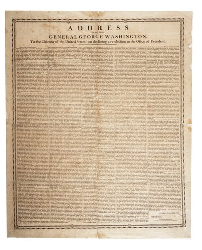 Discurso de despedida do falecido General George Washington, 17 de setembro de 1796 de American School